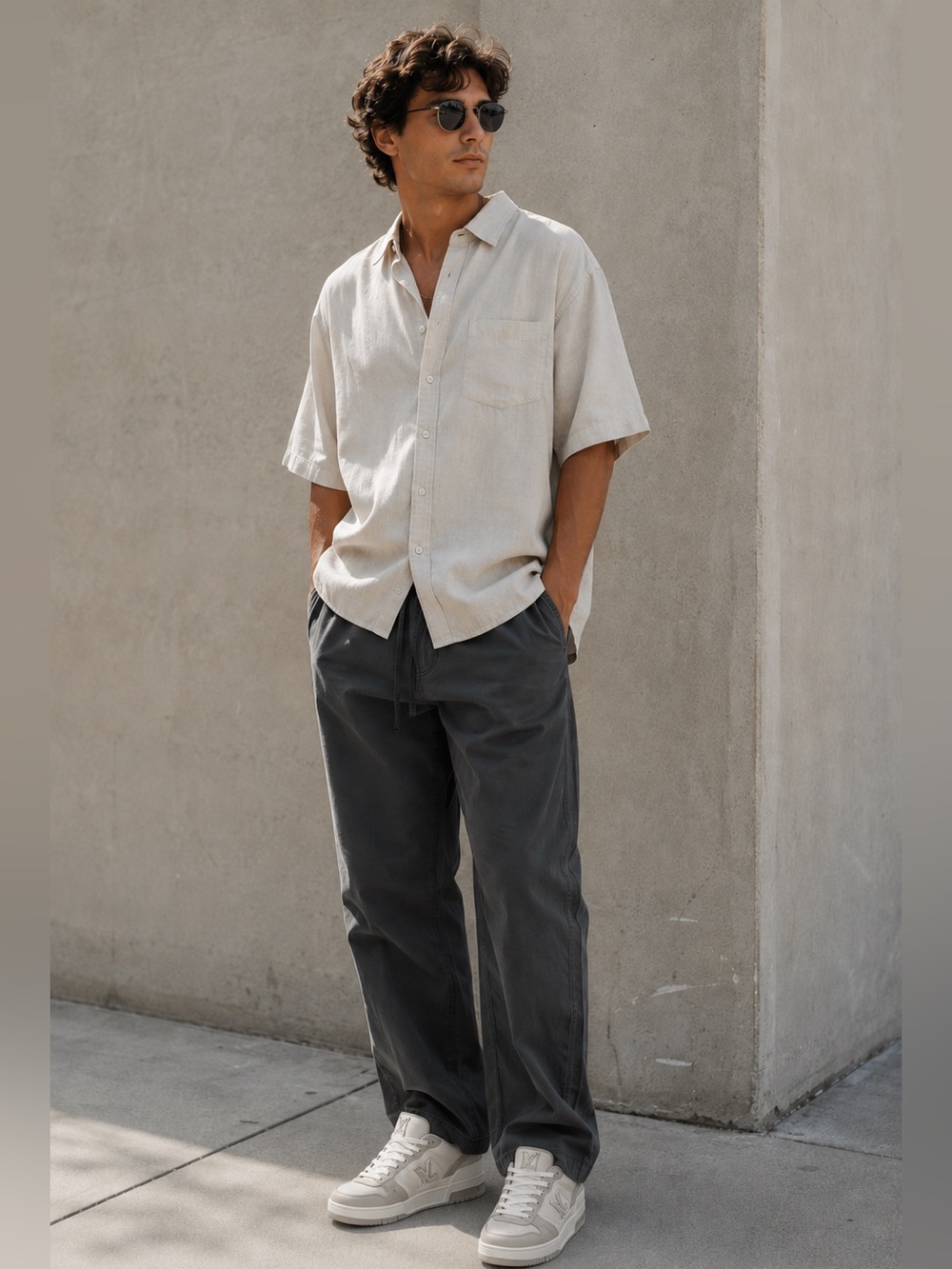 ETA Men’s Minimalist Utility Cotton Drawstring Pants Gray Relaxed Casual 34